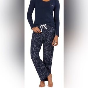 Calvin Klein Womens 2 Piece Sleep Set Pajamas Navy Blue Size Medium